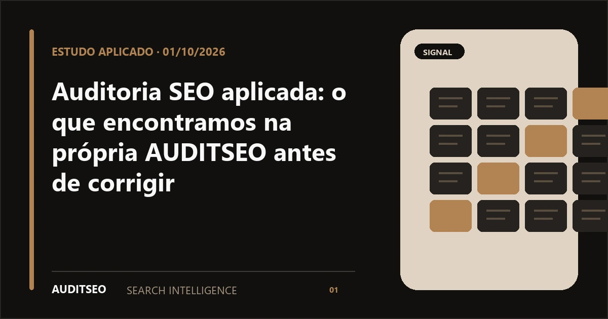 Auditoria SEO aplicada: o que encontramos na própria AUDITSEO antes de corrigir — AUDITSEO Search Intelligence