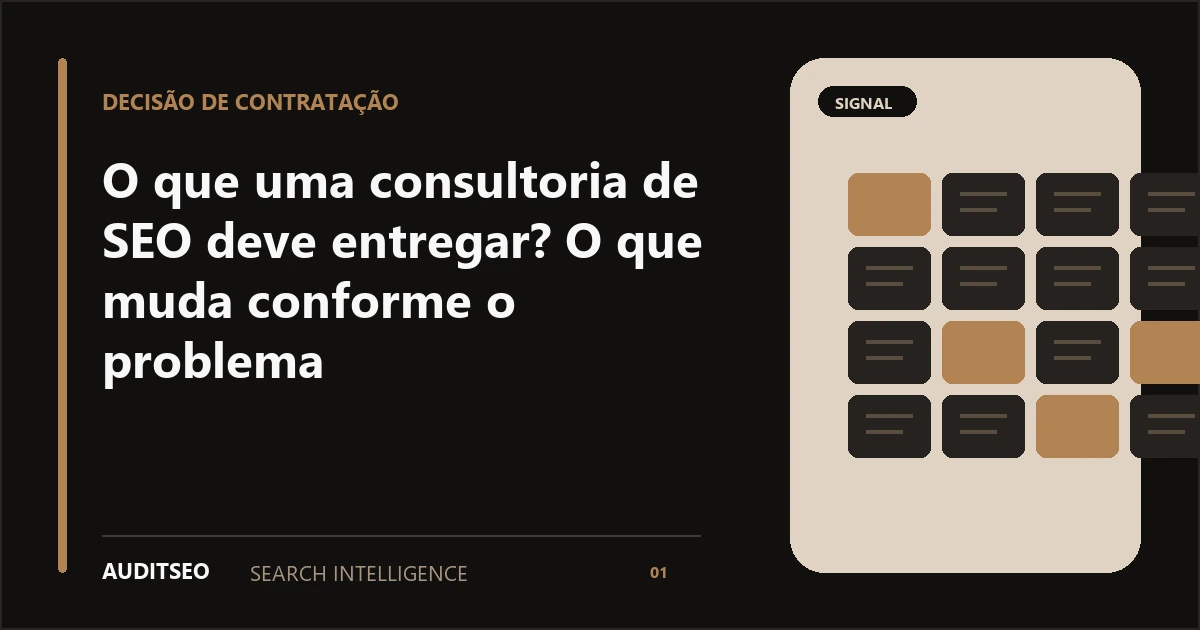 O que uma consultoria de SEO deve entregar? O que muda conforme o problema — AUDITSEO Search Intelligence